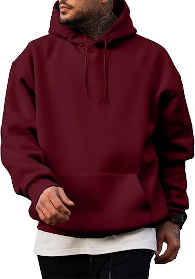Men's Casual Loose Fit Hoodie – Thickened Fleece Pullover Sweatshirt with Kangaroo Pocket, Solid Color, Autumn & Winter Wear
