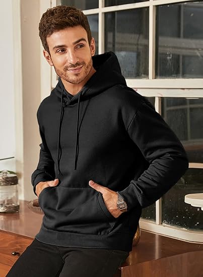Classic Oversized Black Hoodie – Unisex Pullover Sweatshirt with Front Pocket