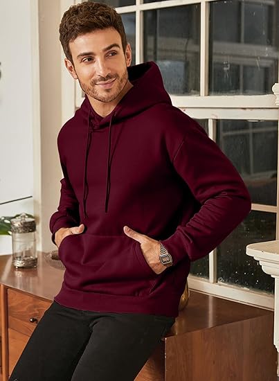 Men's Casual Loose Fit Hoodie – Thickened Fleece Pullover Sweatshirt with Kangaroo Pocket, Solid Color, Autumn & Winter Wear