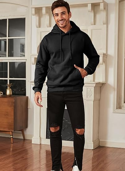 Classic Oversized Black Hoodie – Unisex Pullover Sweatshirt with Front Pocket