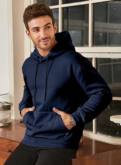 Men’s Casual Loose Fit Hoodie – Pullover Fleece Sweatshirt with Kangaroo Pocket, Autumn Winter Warm Long Sleeve