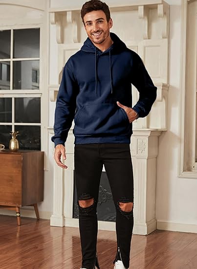 Men’s Casual Loose Fit Hoodie – Pullover Fleece Sweatshirt with Kangaroo Pocket, Autumn Winter Warm Long Sleeve